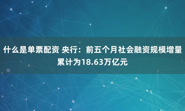什么是单票配资 央行：前五个月社会融资规模增量累计为18.63万亿元